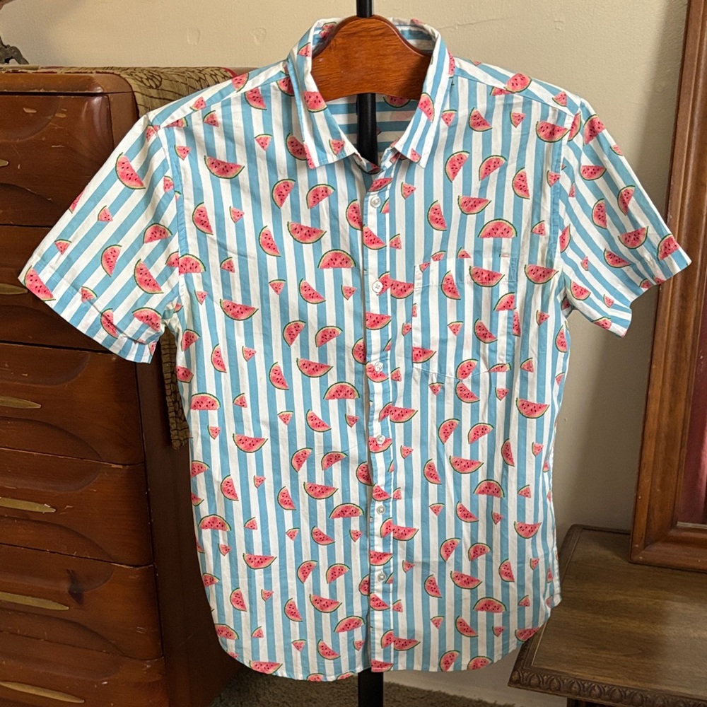 Forever 21 Watermelon Stripe Button Down Men's Shirt Medium
